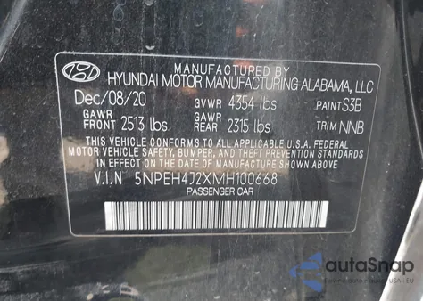2021 Hyundai Sonata Limited z USA, uszkodzony, nr VIN 5NPEH4J2XMH100668